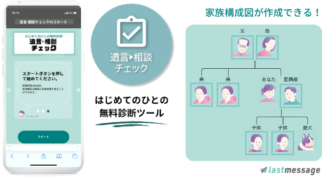 デジタル遺言*lastmessage（ラストメッセージ）の専門家が監修！はじめてのひとの【遺言‣相談チェック】無料オンライン診断ツール誕生、家族構成図が作成できます！